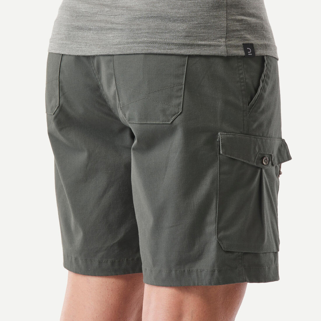 Short cargo de algodón trekking y viaje - TRAVEL100 - Verde oscuro - Mujer