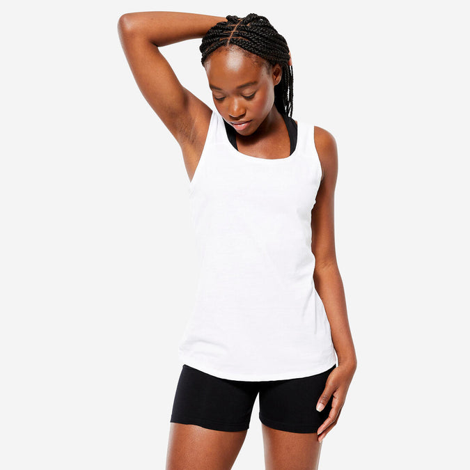 





Playera de fitness de corte recto sin mangas blanca para mujer 100, photo 1 of 5