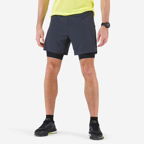 





Short de running con mallas 2 en 1 gris con para hombre Kiprun