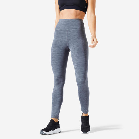 





Leggings de fitness y cardio de tiro alto gris jaspeado para mujer FTI 100