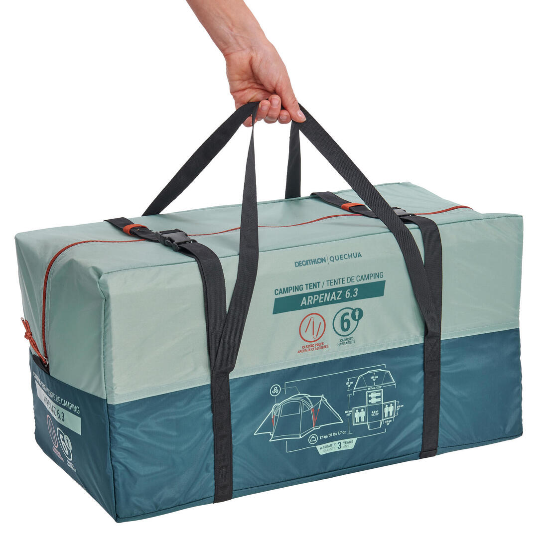 Casa de campaña con varillas - Arpenaz 6.3 - 6 Personas - 3 Habitaciones