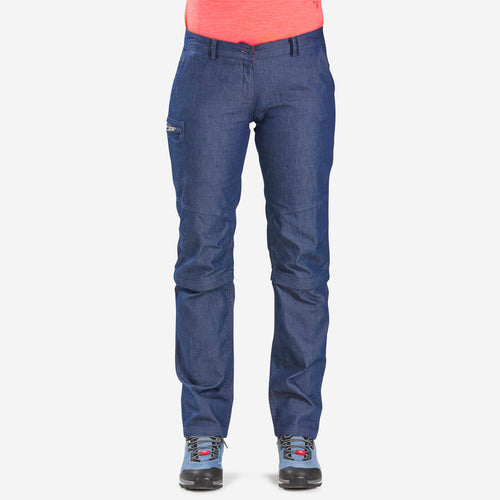 





Pantalón transformable trekking viaje TRAVEL 100 mujer azul denim