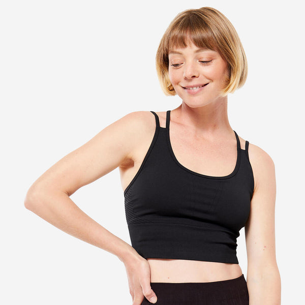 Brassiere-top de yoga largo negro sin costuras | Decathlon Uruguay