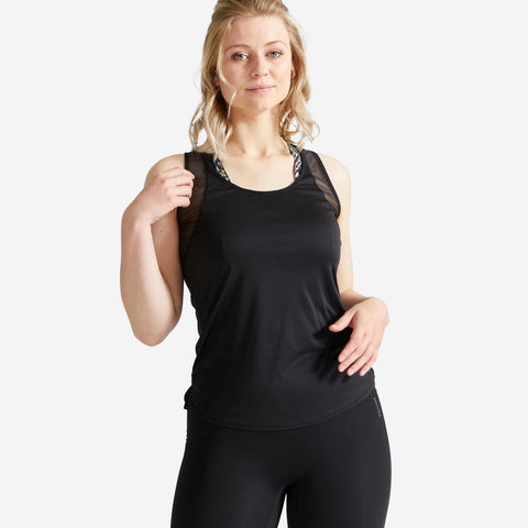 





Playera de fitness/cardio negra sin mangas con espalda nadadora para mujer