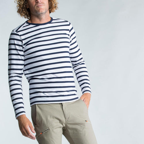 





Playera marinera de manga larga blanca con azul para hombre Sailing 100