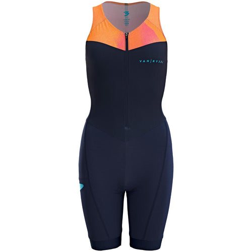 





Trisuit de triatlón de corta distancia azul marino con naranja para mujer