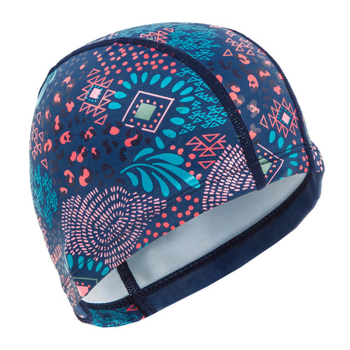 





Gorro de natación de punto revestido azul/rosa con estampado canopa talla G