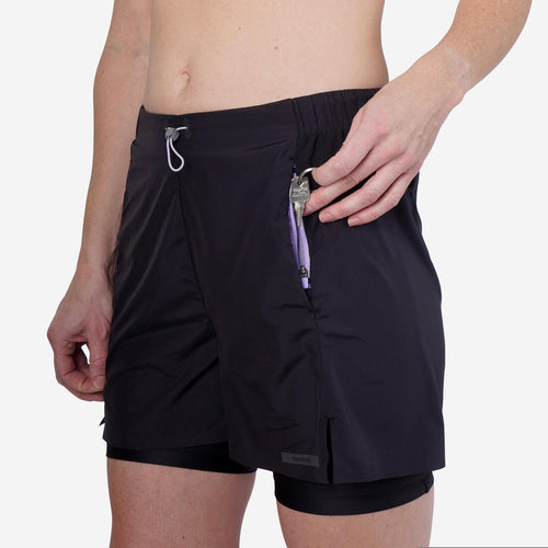 





Short de running 2 en 1 transpirable negro para mujer Kiprun Run Dry 500