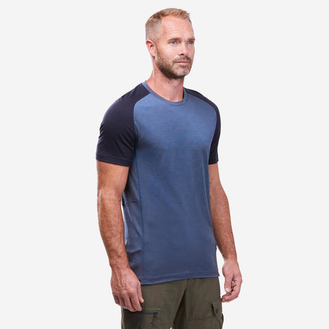 





Playera de trekking de manga corta y lana merina azul para hombre MT500