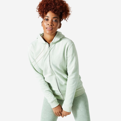 





Sudadera de fitness con cierre y capucha verde romero para mujer 500 Essential